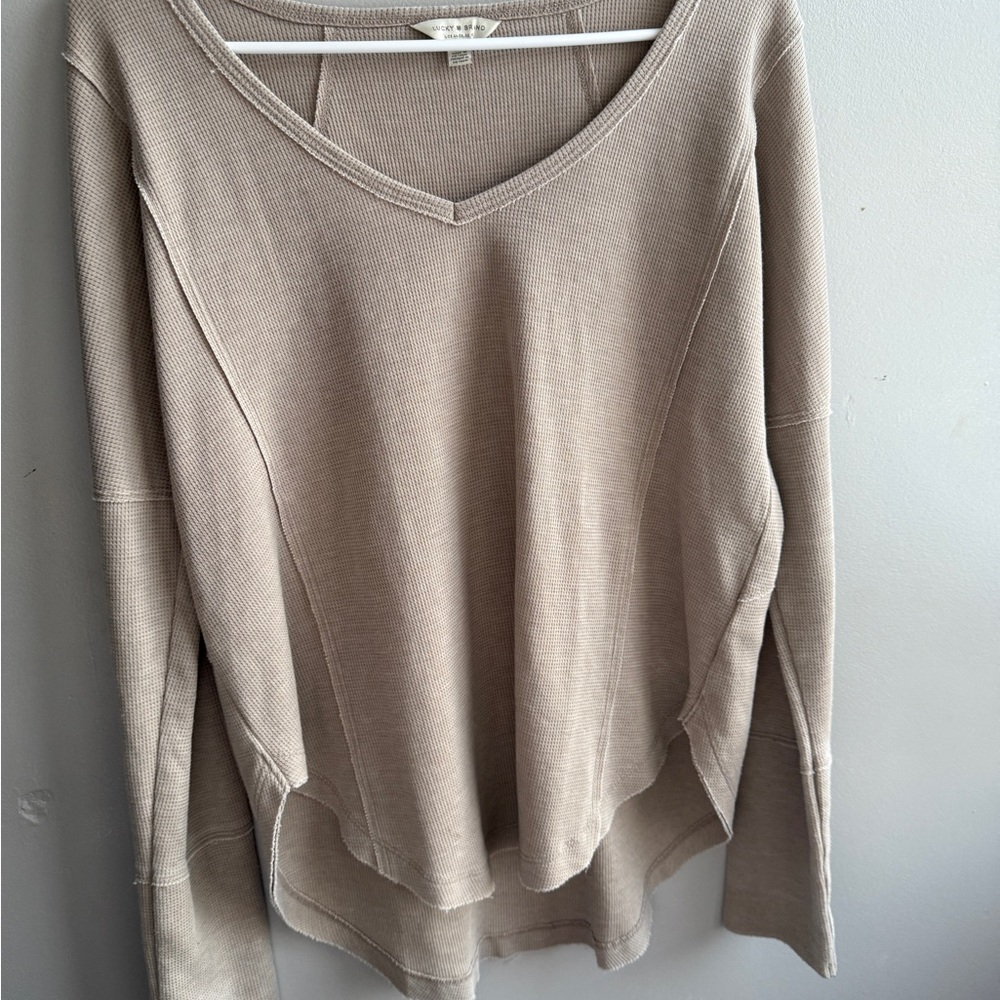 Lucky Brand Taupe V-Neck Sweatshirt